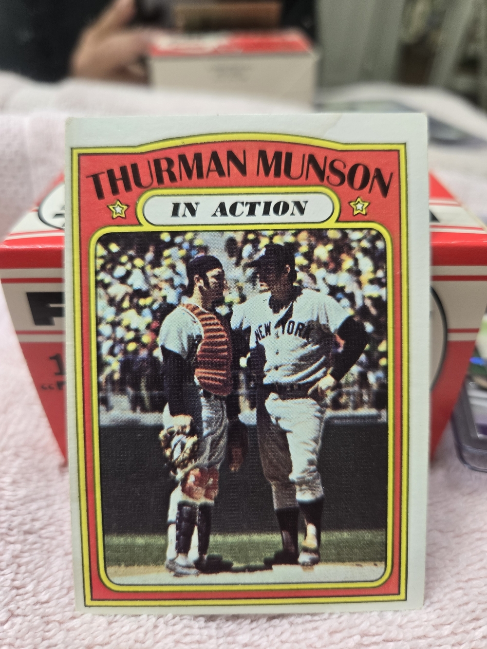 Topps Thurman Munson In Action Card with Red and Yellow Border
